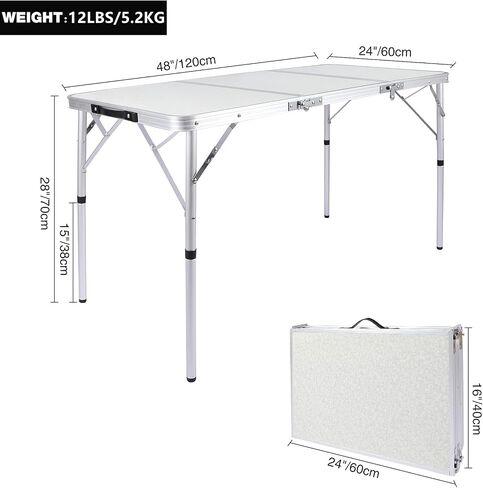 REDCAMP 24" Square Small Folding Camping Table with Adjustable Heights Legs, Lightweight Portable Aluminum Fold in Half Card Tables Bridge Tables for Outdoor Picnic, White in Saudi Arabia