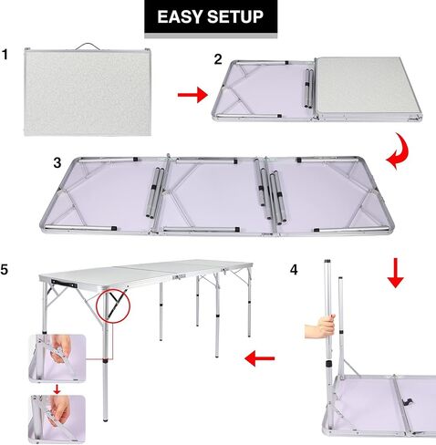 REDCAMP 24" Square Small Folding Camping Table with Adjustable Heights Legs, Lightweight Portable Aluminum Fold in Half Card Tables Bridge Tables for Outdoor Picnic, White in Saudi Arabia