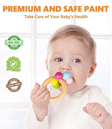 6 PCS Wooden Baby Rattle, Organic Colorful Baby Hand Rattles Set, Wood Rattles for Babies 0-6-12 Months, Wooden Teether Crochet Rattle Toy for Newborn Infant, Montessori Toys for Babies 0-6 Months in Saudi Arabia