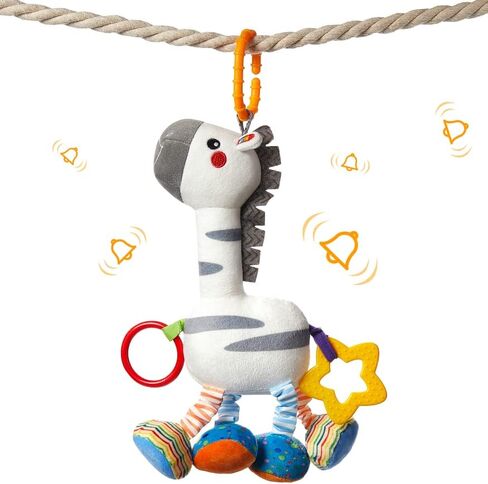 TUMAMA Hanging Toys, 16 inch Plush Animals Baby Rattle, Car Seat Stroller Toys, 2 Pack, Newborn - 12 Months, 2 x Plush Animal Hanging Toys (Giraffe, Zebra), Rings, Built-in Rattles and Crinkles in Saudi Arabia