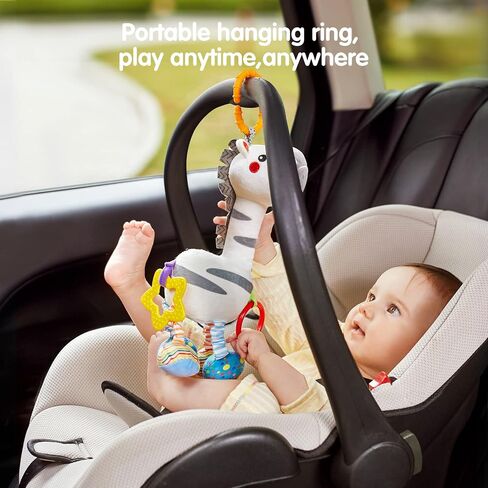 TUMAMA Hanging Toys, 16 inch Plush Animals Baby Rattle, Car Seat Stroller Toys, 2 Pack, Newborn - 12 Months, 2 x Plush Animal Hanging Toys (Giraffe, Zebra), Rings, Built-in Rattles and Crinkles in Saudi Arabia