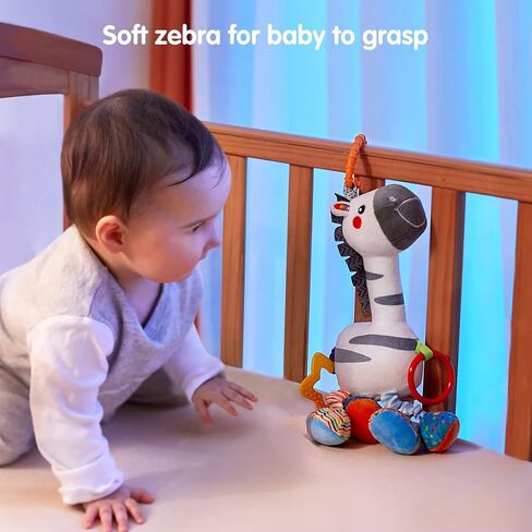 TUMAMA Hanging Toys, 16 inch Plush Animals Baby Rattle, Car Seat Stroller Toys, 2 Pack, Newborn - 12 Months, 2 x Plush Animal Hanging Toys (Giraffe, Zebra), Rings, Built-in Rattles and Crinkles in Saudi Arabia