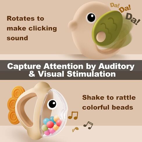 ألعاب التسنين خشخيشة للأطفال من عمر 0 ​​إلى 6 إلى 12 شهرًا، 10 قطع، مجموعة هدايا ألعاب تعليمية مبكرة للرضع للصبيان والبنات من عمر 3 إلى 6 أشهر، عضاضة ألعاب حسية لحديثي الولادة، هزاز للإمساك، خشخشة لوقت البطن مع صندوق تخزين in Kuwait
