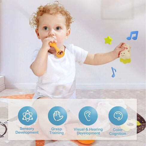 ألعاب التسنين خشخيشة للأطفال من عمر 0 ​​إلى 6 إلى 12 شهرًا، 10 قطع، مجموعة هدايا ألعاب تعليمية مبكرة للرضع للصبيان والبنات من عمر 3 إلى 6 أشهر، عضاضة ألعاب حسية لحديثي الولادة، هزاز للإمساك، خشخشة لوقت البطن مع صندوق تخزين in Kuwait