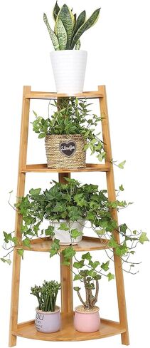 رف زاوية من 4 طبقات من JTdiffer، حامل نبات الخيزران الصناعي، رف سلم صغير لخزانة الكتب للمكتب المنزلي in Kuwait