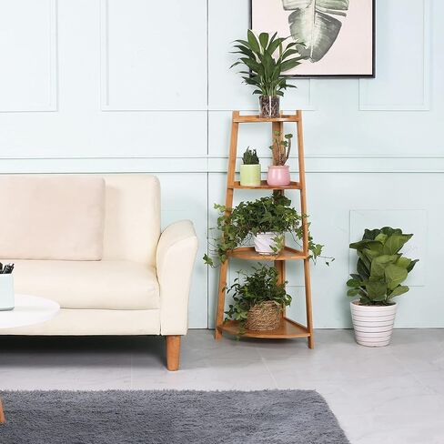 رف زاوية من 4 طبقات من JTdiffer، حامل نبات الخيزران الصناعي، رف سلم صغير لخزانة الكتب للمكتب المنزلي in Kuwait