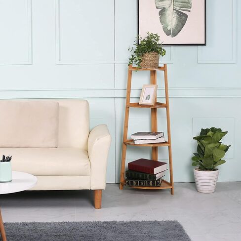 رف زاوية من 4 طبقات من JTdiffer، حامل نبات الخيزران الصناعي، رف سلم صغير لخزانة الكتب للمكتب المنزلي in Kuwait