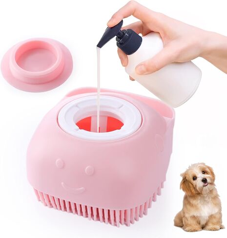 فرشاة استحمام للكلاب، فرشاة تنظيف الكلاب من مطاط السيليكون الناعم، فرشاة تدليك الحيوانات الأليفة، موزع شامبو للكلاب والقطط ذات الشعر القصير والطويل (أصفر) in Kuwait