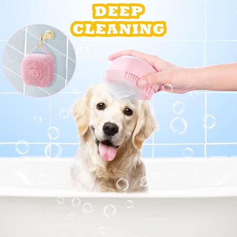 فرشاة استحمام للكلاب، فرشاة تنظيف الكلاب من مطاط السيليكون الناعم، فرشاة تدليك الحيوانات الأليفة، موزع شامبو للكلاب والقطط ذات الشعر القصير والطويل (أصفر) in Kuwait