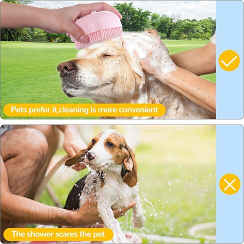 فرشاة استحمام للكلاب، فرشاة تنظيف الكلاب من مطاط السيليكون الناعم، فرشاة تدليك الحيوانات الأليفة، موزع شامبو للكلاب والقطط ذات الشعر القصير والطويل (أصفر) in Kuwait