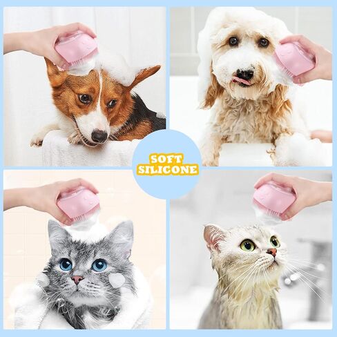 فرشاة استحمام للكلاب، فرشاة تنظيف الكلاب من مطاط السيليكون الناعم، فرشاة تدليك الحيوانات الأليفة، موزع شامبو للكلاب والقطط ذات الشعر القصير والطويل (أصفر) in Kuwait