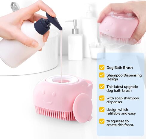 فرشاة استحمام للكلاب، فرشاة تنظيف الكلاب من مطاط السيليكون الناعم، فرشاة تدليك الحيوانات الأليفة، موزع شامبو للكلاب والقطط ذات الشعر القصير والطويل (أصفر) in Kuwait