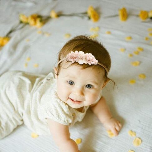 Baby Girl Nylon Headbands Flower Hair Bows Accessories-Elastic Hair Band Crown Handmade FLoral Wraps Birthday Gifts for Girls Newborn Infant Toddler 3Pcs in Saudi Arabia