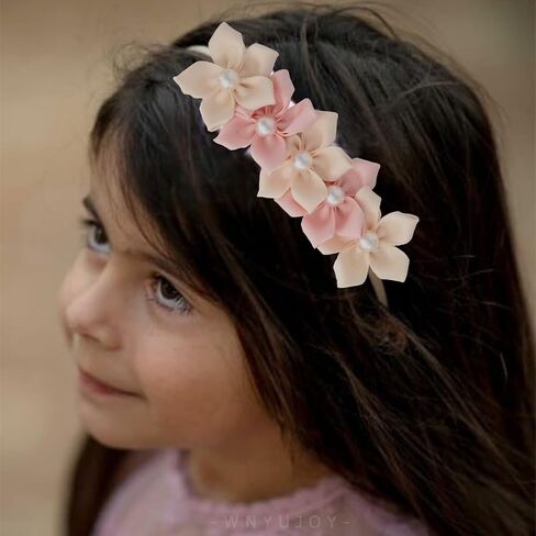 Baby Girl Flower Headbands Set, 3pcs Elastic Nylon Floral Hair Band, Bows Wrap for Infant Newborn Toddler in Saudi Arabia