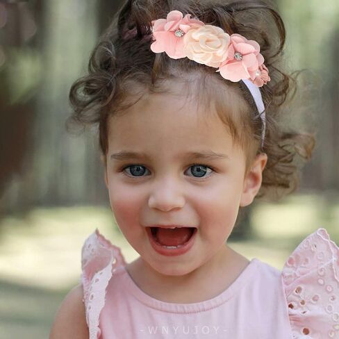 Baby Girl Flower Headbands Set, 3pcs Elastic Nylon Floral Hair Band, Bows Wrap for Infant Newborn Toddler in Saudi Arabia