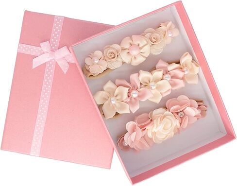 Baby Girl Flower Headbands Set, 3pcs Elastic Nylon Floral Hair Band, Bows Wrap for Infant Newborn Toddler in Saudi Arabia