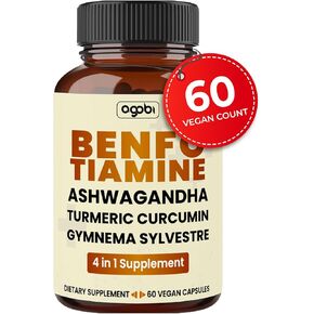 مكمل أغوبي بنفوتيامين 5520 ملغ - دعم الهضم وإنتاج الطاقة والجهاز المناعي - 4 في 1 مع جذر الكركمين الكركم، وجذور الأشواغاندا والجيمنيما سيلفستر العضوي - 60 كبسولة in Kuwait