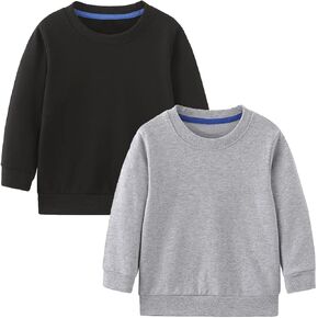 سويت شيرت GFQLONG للأطفال الصغار مكون من قطعتين من القطن برقبة دائرية، بلوفر علوي سادة بأكمام طويلة للأطفال، أسود + رمادي 5-6T in Kuwait