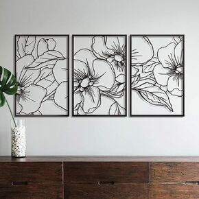 Vivegate Black Minimalist Floral Single Line Metal Wall Art Decor - 18"X12" 3 Packs Black Floral Abstract Minimalist Lines Wall signs for Hanging home wall decor in Kuwait