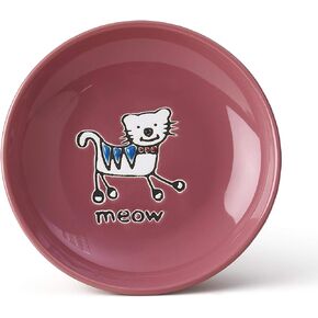 PetRageous 11035 Silly Kitty Dishwasher and Microwave Stoneware Cat Saucer 5-Inch Diameter 2.5-Ounce Capacity for Wet or Dry Cat Food Great For All Cats, Pink