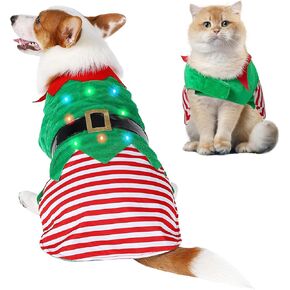 Cathpetic Christmas Dog Clothes Suit - Xmas Dog Costume with Beautiful Color Light Night Lovely Pet Christmas Costumes Santa Claus Cat Dog Dress Christmas New Year Dog Outfit (Small) in Kuwait