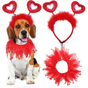 BWOGUE Valentine's Day Dog Costume Red Love Hearts Dog Headband with Collar Holiday Birthday Party Headwear Costume Gift for Small Medium Dogs in Saudi Arabia