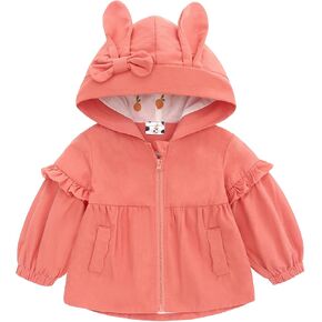 Famuka Baby Girls Hooded Jacket Floral Pattern Coat Rabbit Style Windbreaker for Spring/Autumn in Kuwait