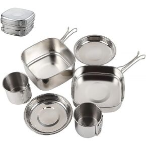 6 قطع المحمولة التخييم الطبخ عدة الفوضى للتخييم شخصين الفولاذ المقاوم للصدأ المضغوط التخييم مجموعة الطبخ خفيفة الظهر حقيبة الطبخ للتخييم والمشي in Kuwait