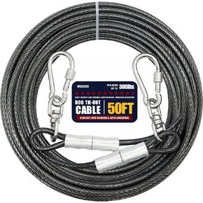 Dog Tie Out Cable 15 ft - Dog Tether for Yard Large Dogs, Tie Out Cable for Dogs Heavy Duty, Dog Chain for Large Dogs, Dog Runner Cable Dog Leads for Yard Heavy Duty (Grey, Large / 15FT)