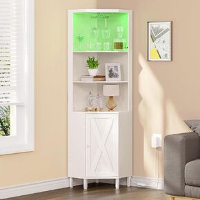 YITAHOME Corner Bar Cabinet with LED Lights & Glass Holder, 5 Tier Corner Shelf with Storage, Wine Rack Cabinet Display Shelves for Living Room, Dining Room, Kitchen, Black