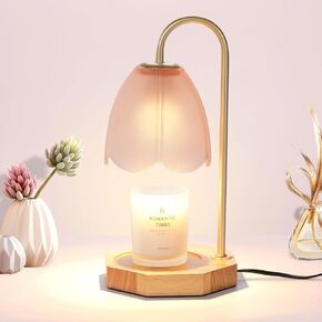 Brightever Candle Warmer Lamp with Timer, Modern Candle Lamp-2 Bulbs Included, Dimmable Wax Melt Warmer Lamp with Glass Flower Lampshade, Ideal Gift for Home Decor, House Warming(White)