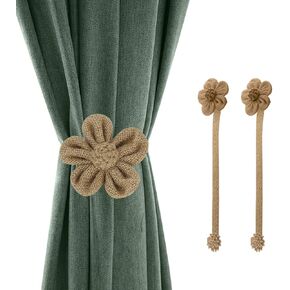 Lewondr Magnetic Sunflower Linen Curtain Tiebacks, Coffee - 2 Pieces