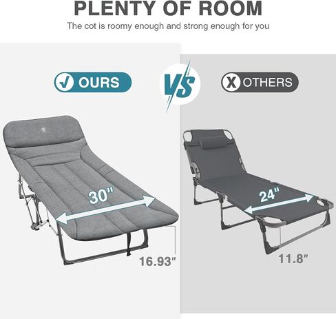 سرير تخييم عريض قابل للتعديل بـ 6 أوضاع من EVER ADVANCED للبالغين مع وسادة ناعمة، أسرة مبطنة للنوم، سرير أطفال محمول للضيوف، سرير استرخاء للاستلقاء في الداخل والخارج، بوزن 400 رطل in Kuwait