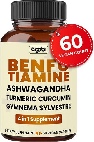 مكمل أغوبي بنفوتيامين 5520 ملغ - دعم الهضم وإنتاج الطاقة والجهاز المناعي - 4 في 1 مع جذر الكركمين الكركم، وجذور الأشواغاندا والجيمنيما سيلفستر العضوي - 60 كبسولة in Kuwait