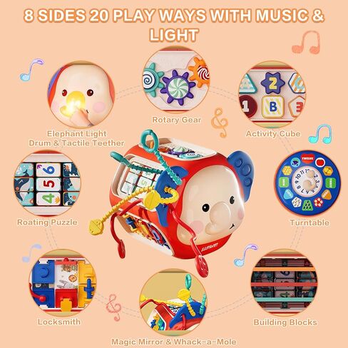 ألعاب مونتيسوري التعليمية من فيستون تودلدرز، لعبة مكعب أنشطة 8 في 1، لعبة مكعبات فرز الأشكال الحسية للأطفال مع الموسيقى والضوء، للأطفال الصغار بعمر 18 شهرًا فما فوق للأولاد والبنات in Kuwait