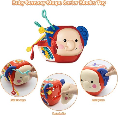 ألعاب مونتيسوري التعليمية من فيستون تودلدرز، لعبة مكعب أنشطة 8 في 1، لعبة مكعبات فرز الأشكال الحسية للأطفال مع الموسيقى والضوء، للأطفال الصغار بعمر 18 شهرًا فما فوق للأولاد والبنات in Kuwait