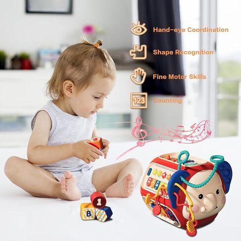 ألعاب مونتيسوري التعليمية من فيستون تودلدرز، لعبة مكعب أنشطة 8 في 1، لعبة مكعبات فرز الأشكال الحسية للأطفال مع الموسيقى والضوء، للأطفال الصغار بعمر 18 شهرًا فما فوق للأولاد والبنات in Kuwait