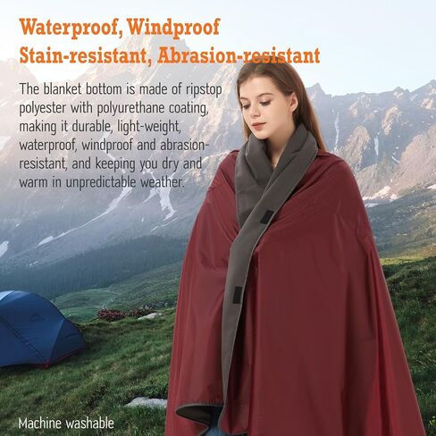 4-in-1 Large Camping Blankets - Waterproof, Windproof Fleece Outdoor Blankets for Stadium, Sports, Car, Concert - 81"x57", Portable (Camouflage) in Kuwait