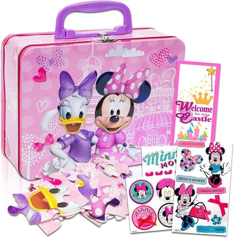Classic Disney Minnie Mouse Tin Lunch Box Puzzle Bundle ~ Minnie Mouse Lunchbox with Minnie Puzzle 24 Piece for Kids, Minnie Mouse Stickers, and More (Minnie School Supplies), Minnie Mouse tin box in Kuwait