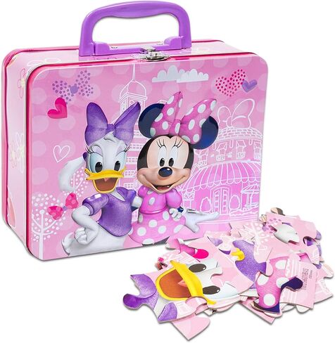 Classic Disney Minnie Mouse Tin Lunch Box Puzzle Bundle ~ Minnie Mouse Lunchbox with Minnie Puzzle 24 Piece for Kids, Minnie Mouse Stickers, and More (Minnie School Supplies), Minnie Mouse tin box in Kuwait