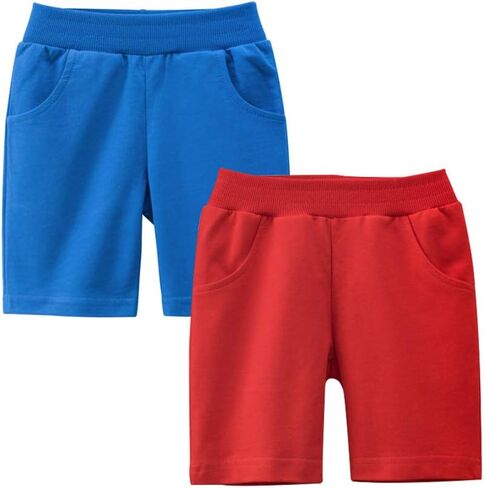Toddler Boys Summer Knit Shorts with Pocket, 2/3/4 Pack Baby Pull-On Soft Active Shorts in Saudi Arabia