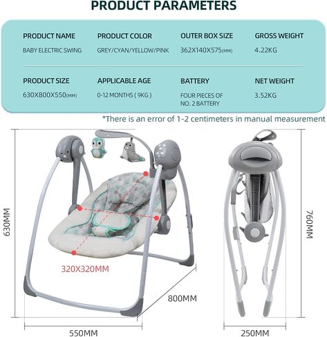 Vannetgo Comfort Portable Swing,Comfort Baby Rocking Chair with Soothing Music，Foldable,Bionic Design, Baby Sleeps Peacefully (25103) in Saudi Arabia