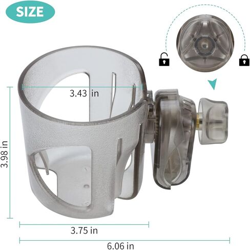 حامل أكواب عالمي من Xthuge، حامل أكواب عربة الأطفال، حامل أكواب الدراجة، حامل أكواب مصمم من عيار كبير، حامل أكواب يدور 360 درجة (أسود) in Kuwait