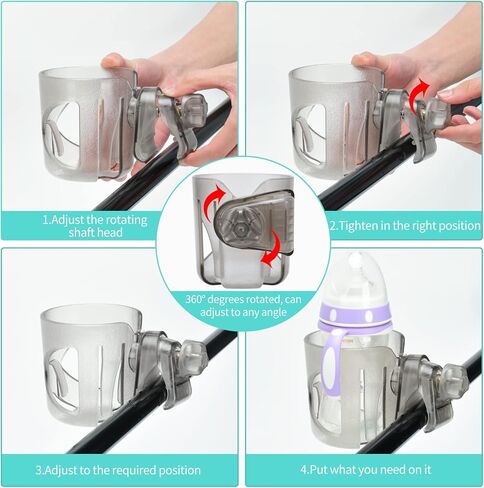 حامل أكواب عالمي من Xthuge، حامل أكواب عربة الأطفال، حامل أكواب الدراجة، حامل أكواب مصمم من عيار كبير، حامل أكواب يدور 360 درجة (أسود) in Kuwait