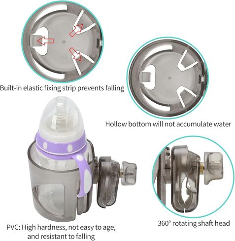 حامل أكواب عالمي من Xthuge، حامل أكواب عربة الأطفال، حامل أكواب الدراجة، حامل أكواب مصمم من عيار كبير، حامل أكواب يدور 360 درجة (أسود) in Kuwait