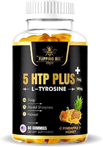 FLIPPING BEE يعزز فيتامينات العلكة، التركيز ودعم الحالة المزاجية، 5HTP 75 مجم + L-Tyrosine 1000 مجم، تركيبة النوم والرفاهية، مكمل للعقل للرجال والنساء، (60 علكة) in Kuwait