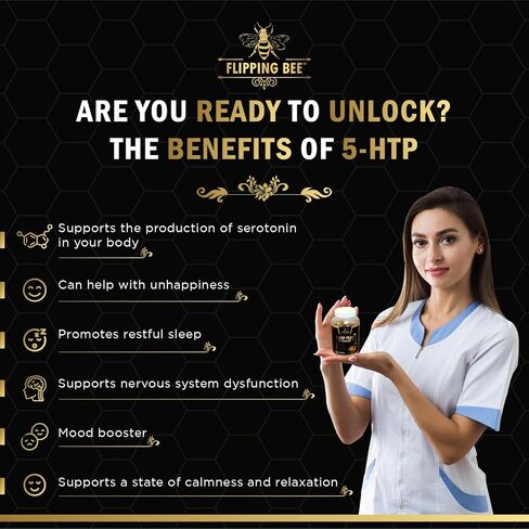 FLIPPING BEE يعزز فيتامينات العلكة، التركيز ودعم الحالة المزاجية، 5HTP 75 مجم + L-Tyrosine 1000 مجم، تركيبة النوم والرفاهية، مكمل للعقل للرجال والنساء، (60 علكة) in Kuwait