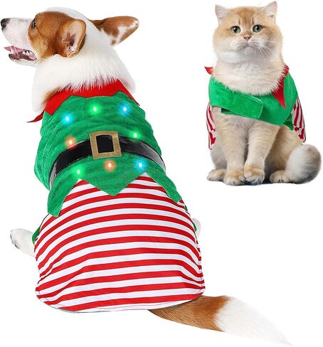 Cathpetic Christmas Dog Clothes Suit - Xmas Dog Costume with Beautiful Color Light Night Lovely Pet Christmas Costumes Santa Claus Cat Dog Dress Christmas New Year Dog Outfit (Small) in Kuwait