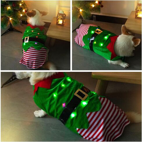 Cathpetic Christmas Dog Clothes Suit - Xmas Dog Costume with Beautiful Color Light Night Lovely Pet Christmas Costumes Santa Claus Cat Dog Dress Christmas New Year Dog Outfit (Small) in Kuwait