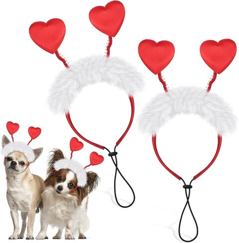 2 Pcs Valentine's Day Dog Heart Headband Red Love Hearts Headband Adjustable Dog Costume for Medium and Large Dogs Pets Weddings Anniversaries Holidays Dressing Props Accessories in Saudi Arabia